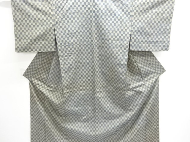 JAPANESE KIMONO / ANTIQUE HITOE KIMONO / SILK / TSUMUGI / WOVEN CHECKERED